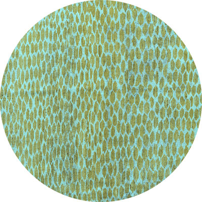 Tapis bleu abstrait en laine et polyester tissé à la machine