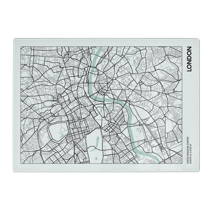 Map London UK Chopping Board, 28.5cm W x 39cm L