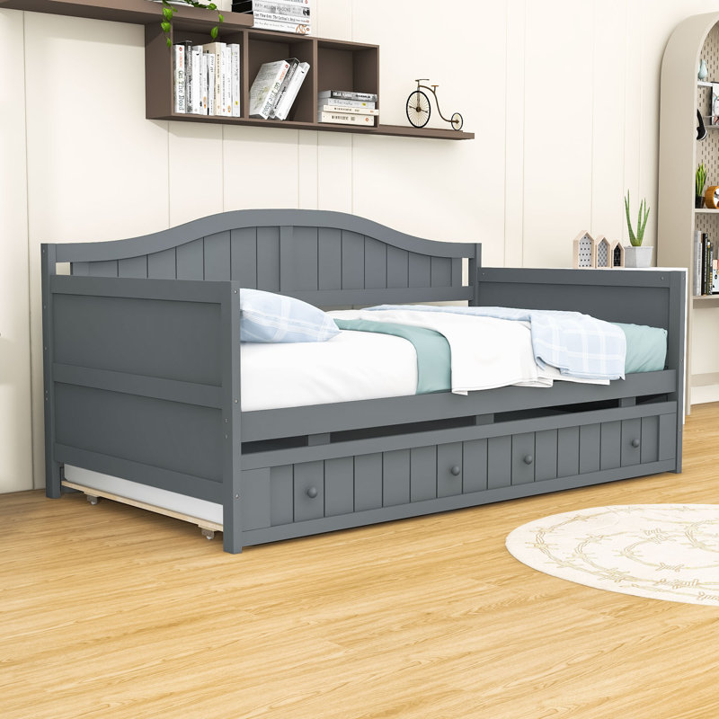 Twin Size Wooden Daybed with Trundle, Gray