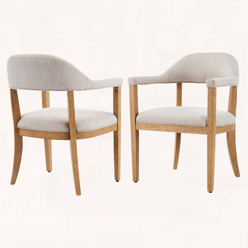 Chaise de salle à manger rembourrée à structure en bois avec accoudoirs et finition naturelle, ensemble de 2, Naturel