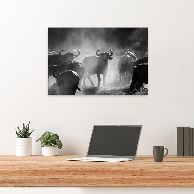 "Dusty Buffalo Herd", art contemporain mural, 16" H x 24" W