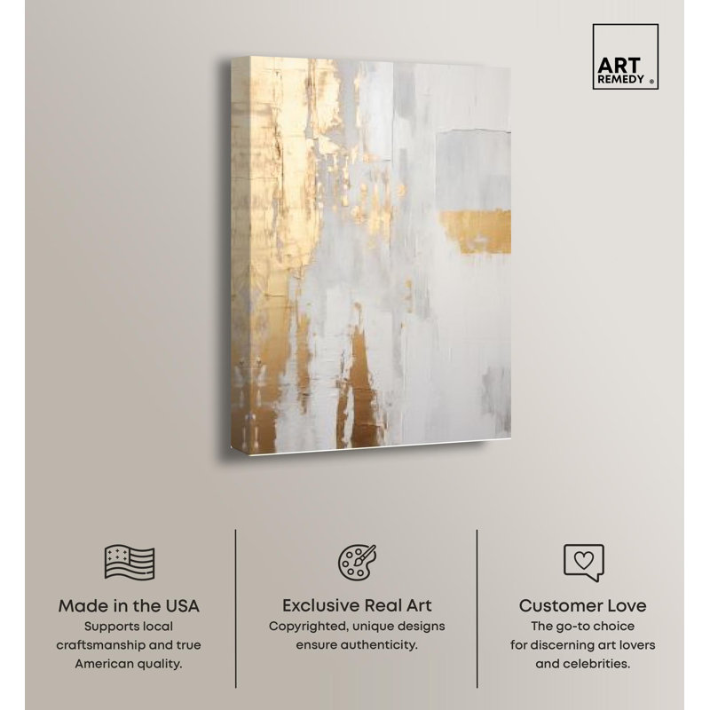 Elegant White and Gold Abstract Canvas Art, 36" x 24"