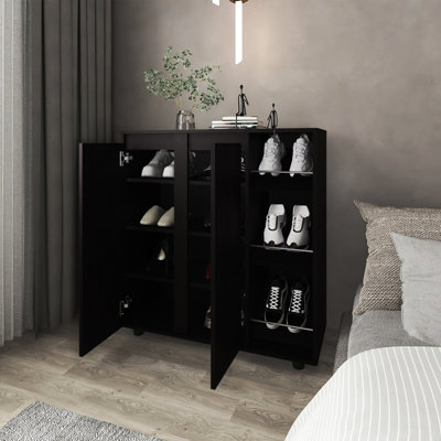 Rangement à 3 niveaux pour chaussures et accessoires, support compact pour panneau de particules, organisateur de sac moderne à finition blanche, tableau, espaces de vie principaux