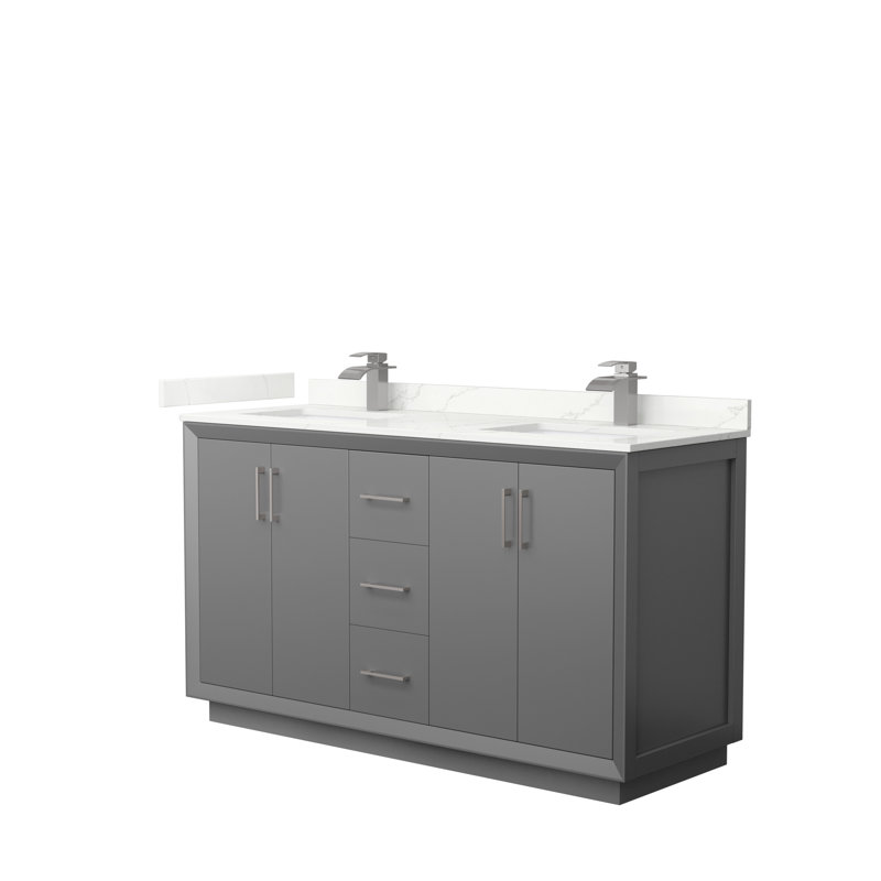 Strada 60'' W Double Vanity, Dark Gray, Brushed Nickel, Giotto Quartz