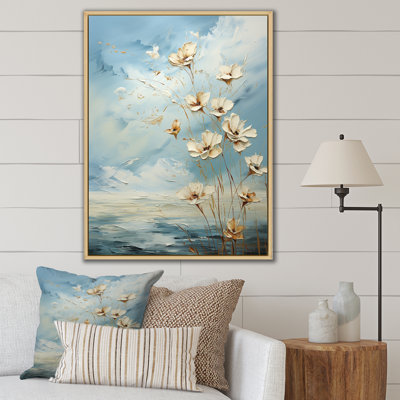 Encre liquide blanche et bleue III - Fleurs, art mural