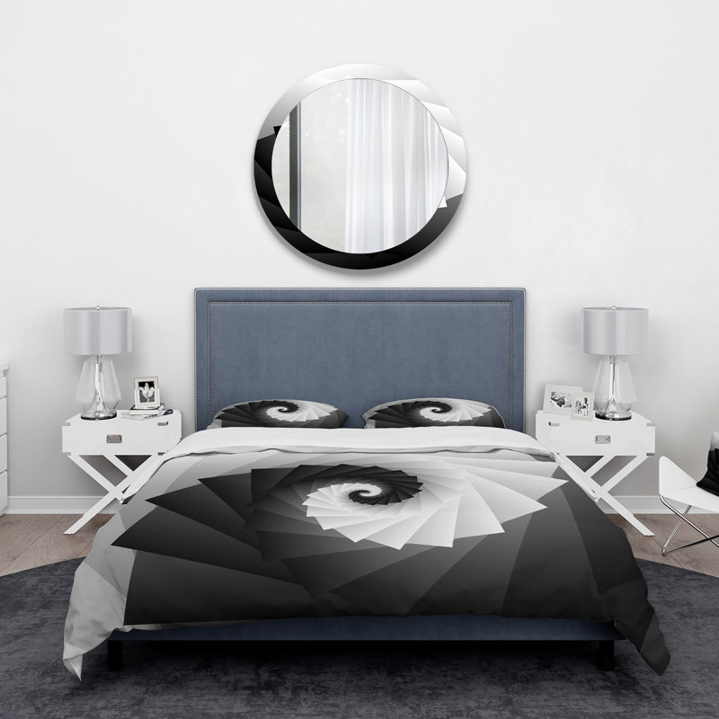 Spirales carrés noirs et blancs - Ensemble de housse de couette moderne - Microfibre de polyester