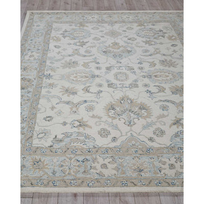 Exquisite Rugs Marietta Oushak Handmade Hand-Tufted New Zealand Wool On Canvas Ivory/Light Blue Area Rug