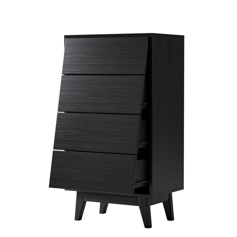 La commode double à 4 tiroirs présente un design rétro et biseauté