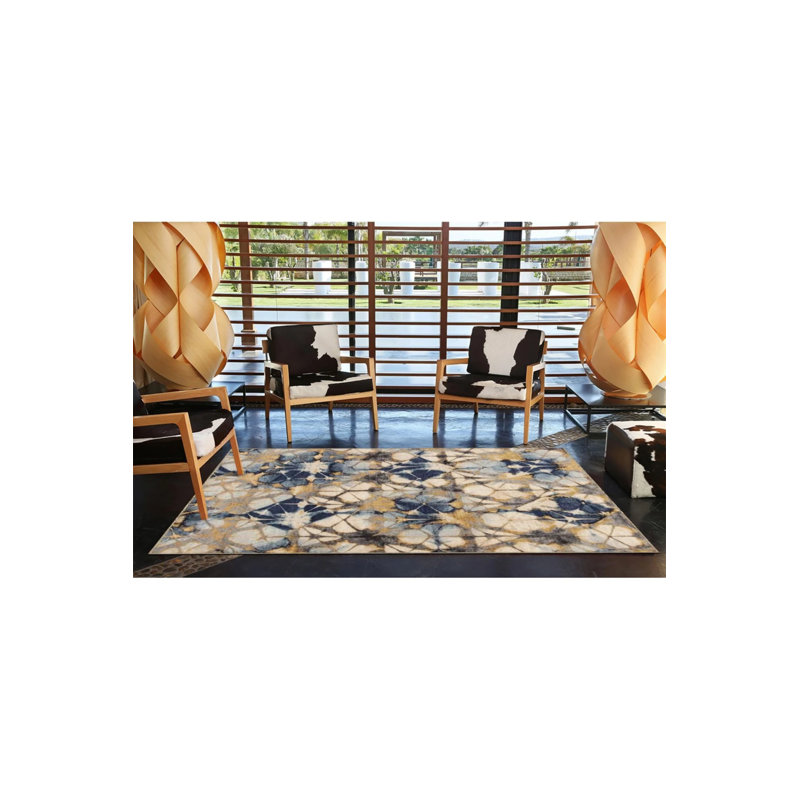 Modern Vintage Floral Colorful Patterned Woven Base Washable Carpet, Rectangle 4' x 5'11"