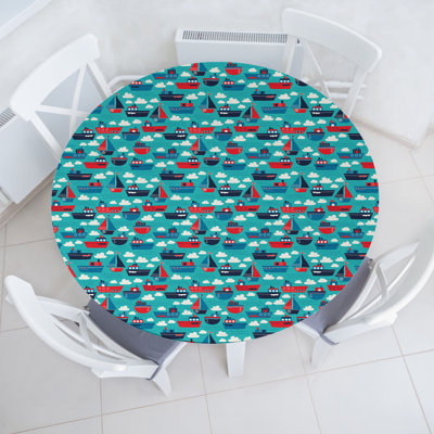 Nautical Fitted Round Tablecloth Turquoise Vermilion Blue