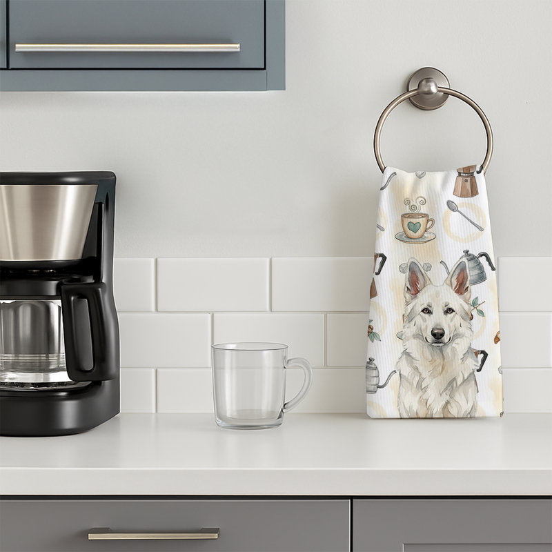 White German Shepherd Coffee Bar Kitchen Towel, White German Shepherd
