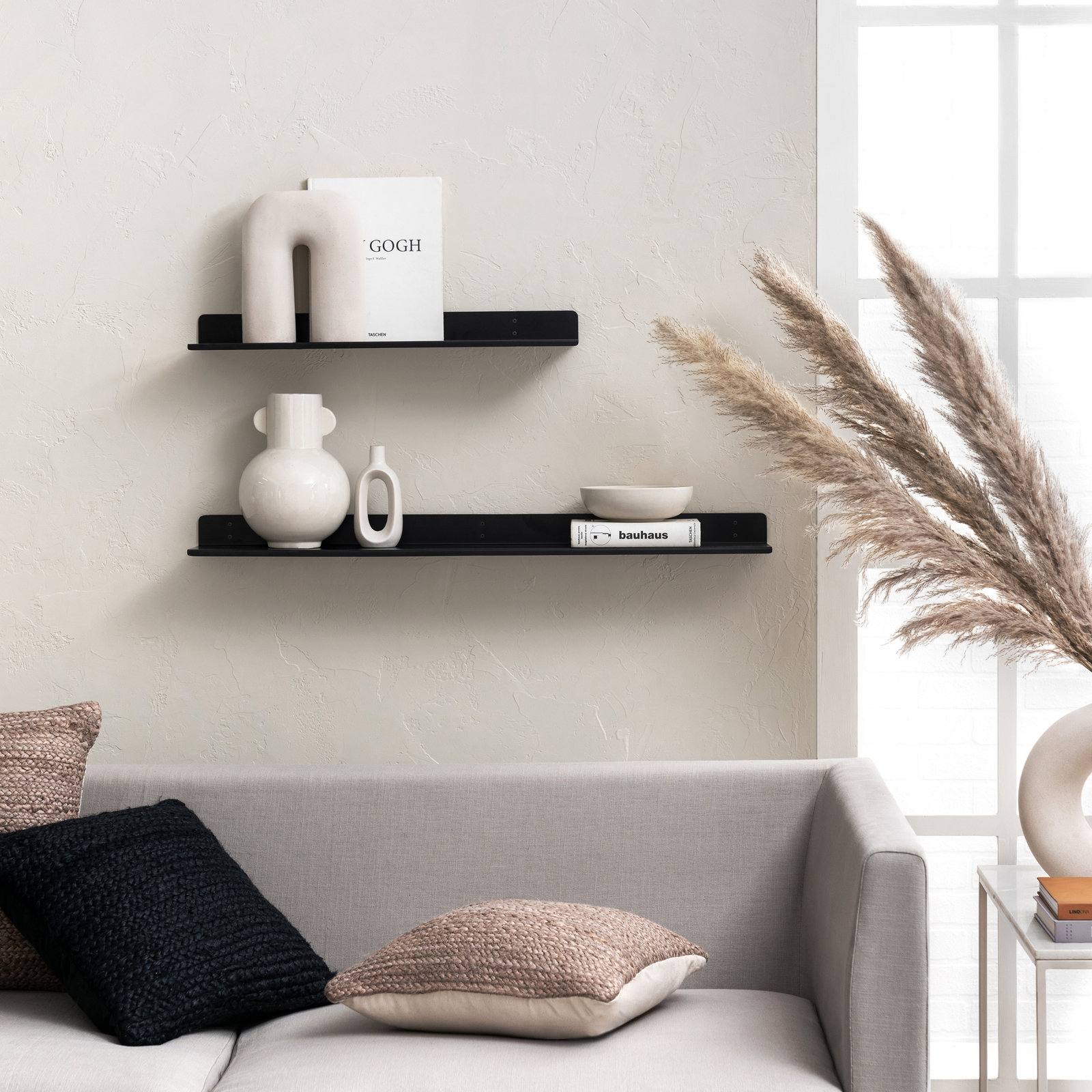 Maja Metal Wall Mounted Floating Display Shelf, 2" H x 24" W x 6" D, Black