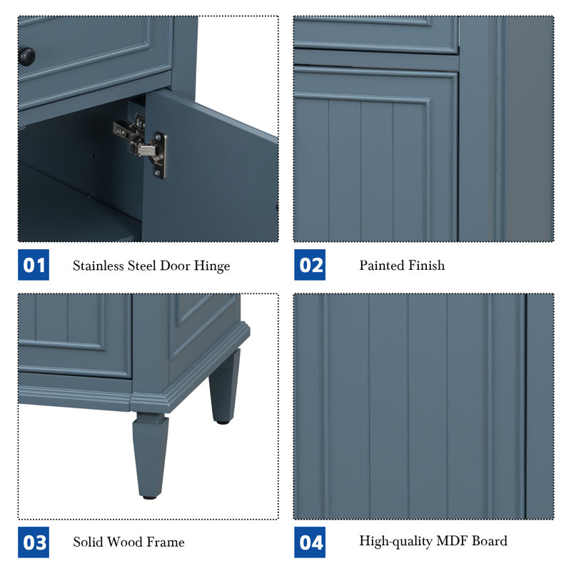 Meuble-lavabo 24 po avec comptoir en céramique, Bleu gris