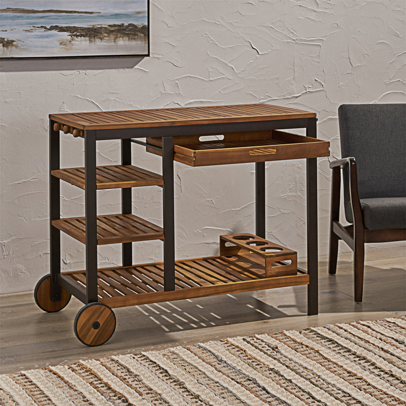 Vivlio Wood + Metal Barcart(No Include Stool)