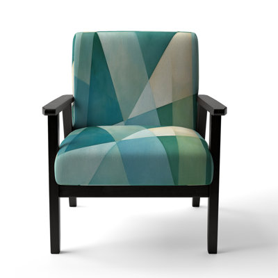 Green Blue Abstract Geometric Fusion II - Upholstered Modern Arm Chair, Geometric Shapes Accent Chair