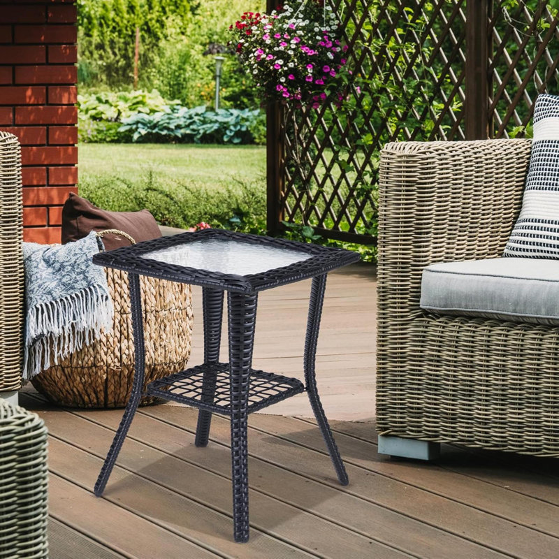Table d'appoint d'extérieur avec rangement Table de bout en osier pour terrasse, Black