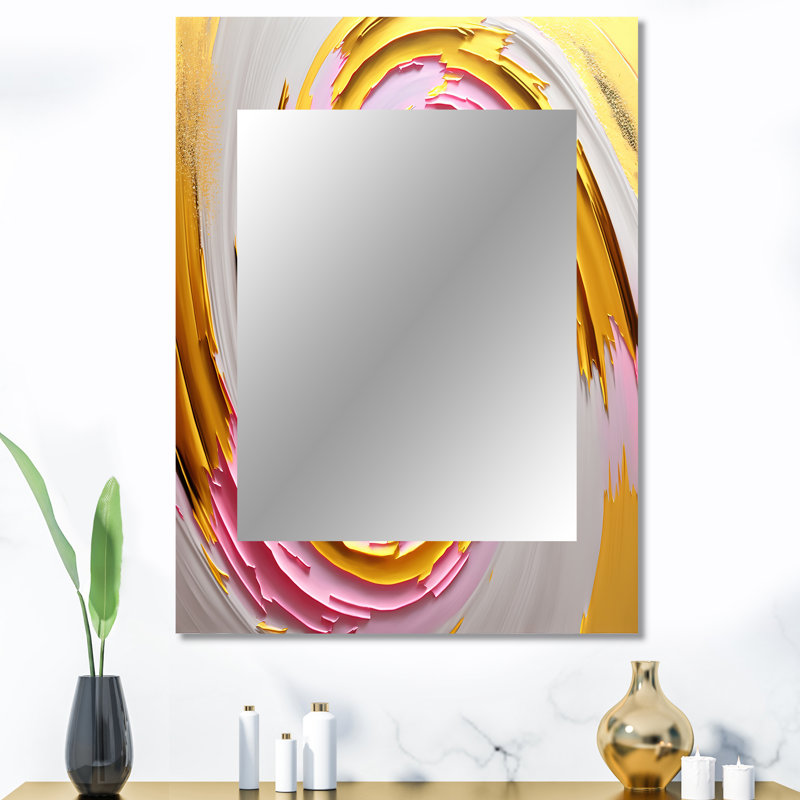 Rose aquarelle abstraite circulaire I - grand miroir à spirales abstraites, décor de miroir mural unique moderne, impression sur métal