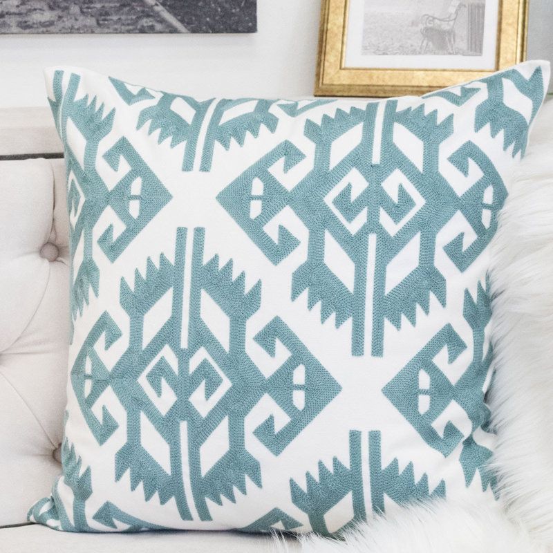 Geometric Cotton Throw Pillow, Teal