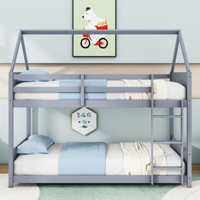 Twin Over Twin Bunk Bed With Headboards And Guardrails