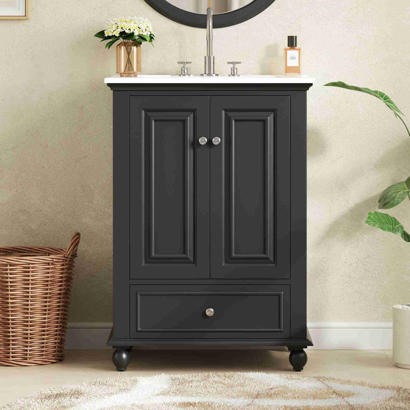 Meuble-lavabo 24 po avec lavabo en céramique, Black