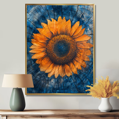 Tournesols dorés sur une glissade sur bois - Tournesols encadrés