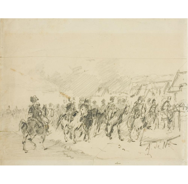 «Man on Horseback» par Alphonse Marie De Neuville - Art mural sur toile tendue avec châssis, H 24 po x l 17 po