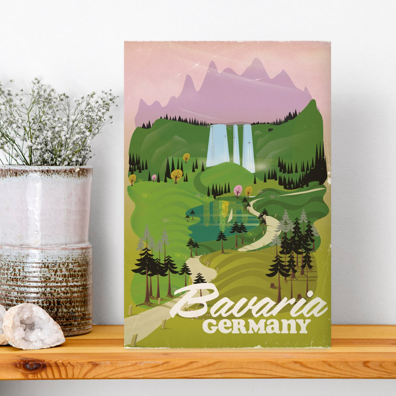 Bavarian Mountain Waterfall Peaceful Retro Serene Forest Landscape Wall Art Print 1 Piece Wrapped Canvas Wall Art