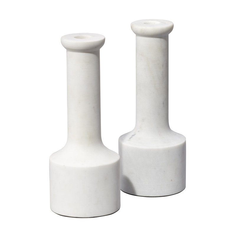 White Marble Contemporary Candlestick Set of 2