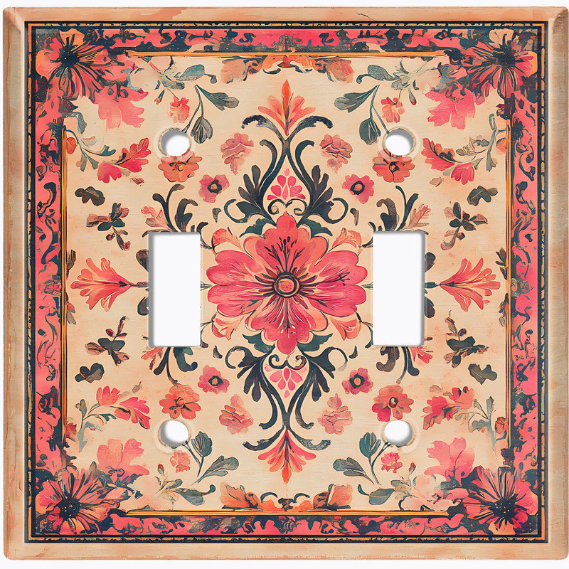 Couvercle de plaque d'interrupteur en métal; Bascule à 2 bandes US standard - damas floral, Double # 2