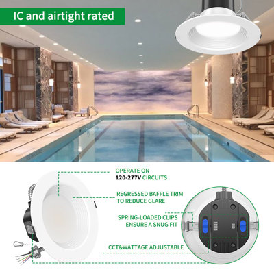 120-277v 8 Inch Commercial Downlight, 0-10v Dimming, 36/27/18w Adjustable Watt & Cct 5000/4000/3500/3000/2700k