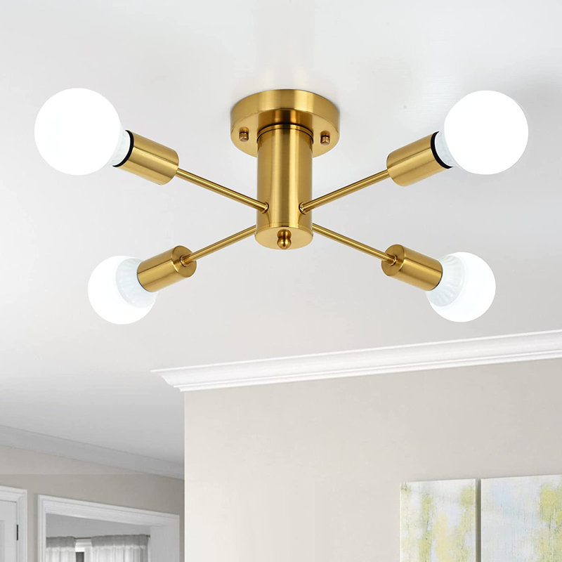 Plafonnier semi-encastré à 4 lumières de style sphérique Spoutnik à intensité variable de 17,5 po Bennefield, Blanc patiné