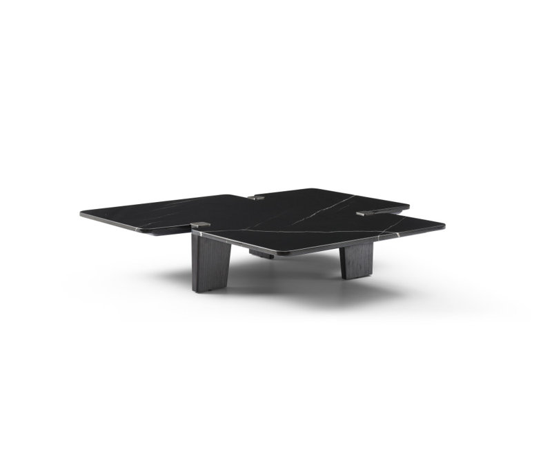  Table basse 47 po en marbre véritable noir et bois massif forme libre - Faux marbre Glam