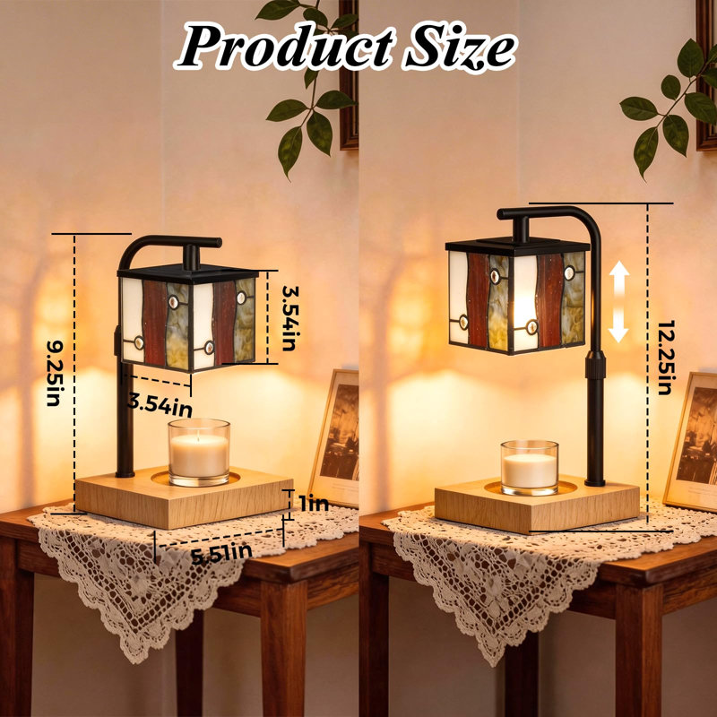 Electric Wax Warmer Lamp With Timer & Dimmer, Architecture Tiffany Style Candle Lamp With Wood Base, Height Adjustable Fragrance Melter For Large Jar Candles, (Filigree)