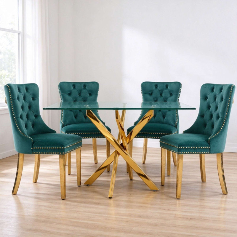 Meachum Dining Set, Green/Gold, Gold