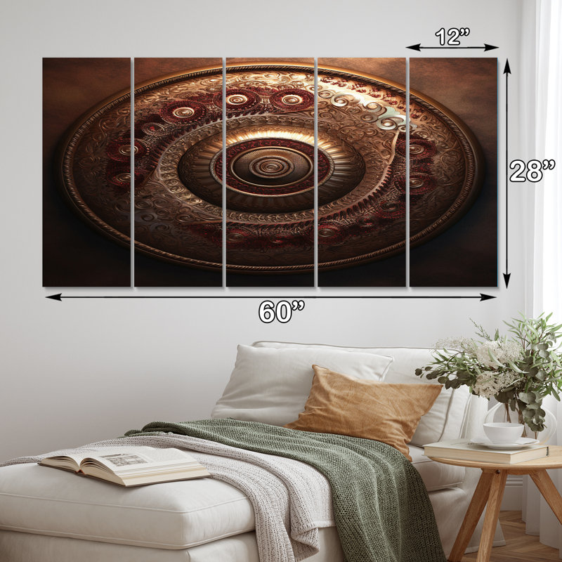 Mauve et rose rétro Glam Mandala IV - décoration murale spirales abstraites - 5 panneaux égaux