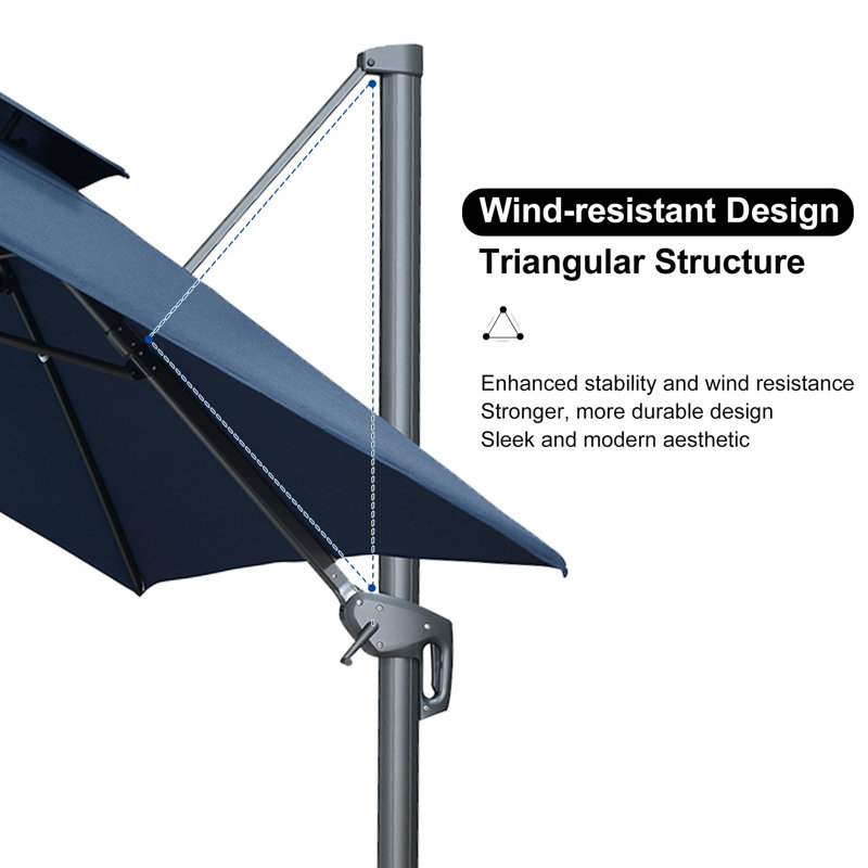 Parasol rectangulaire en porte-à-faux 9 pi x 12 pi, bleu marine, Marine