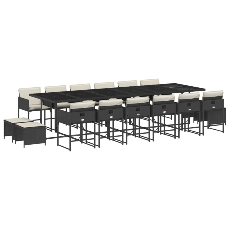 Ensemble de salle à manger de jardin noir, blanc crème, Blanc, crème, Noir