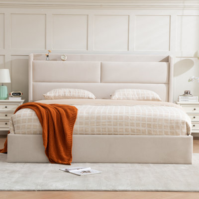 Hydraulic Lift Storage Upholstered Platform Bed With Storage Headboard