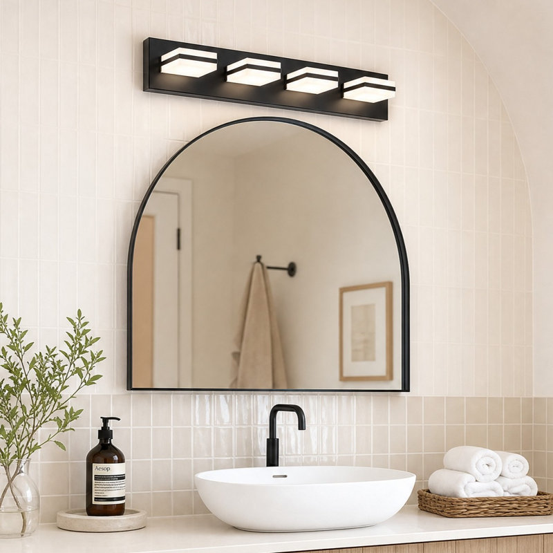 Éclairage de meuble-lavabo moderne réglable à DEL avec abat-jour rotatif CCT, Noir mat, 4
