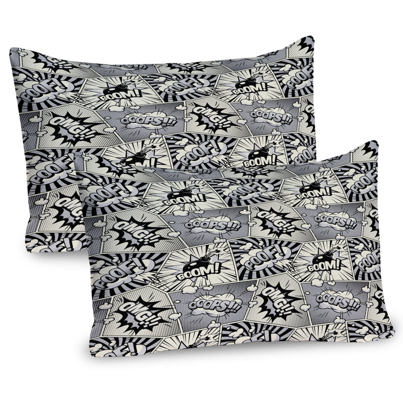 Ensemble de 2 taies décoratives Ambesonne Comics Poof Omg Boom Puff Burst, H 20 po x l 30 po