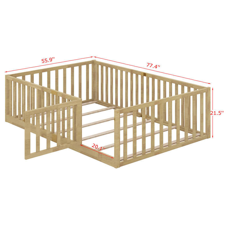 Lit sur pied avec rails hauts, structure de lit en bois massif, Lit double
