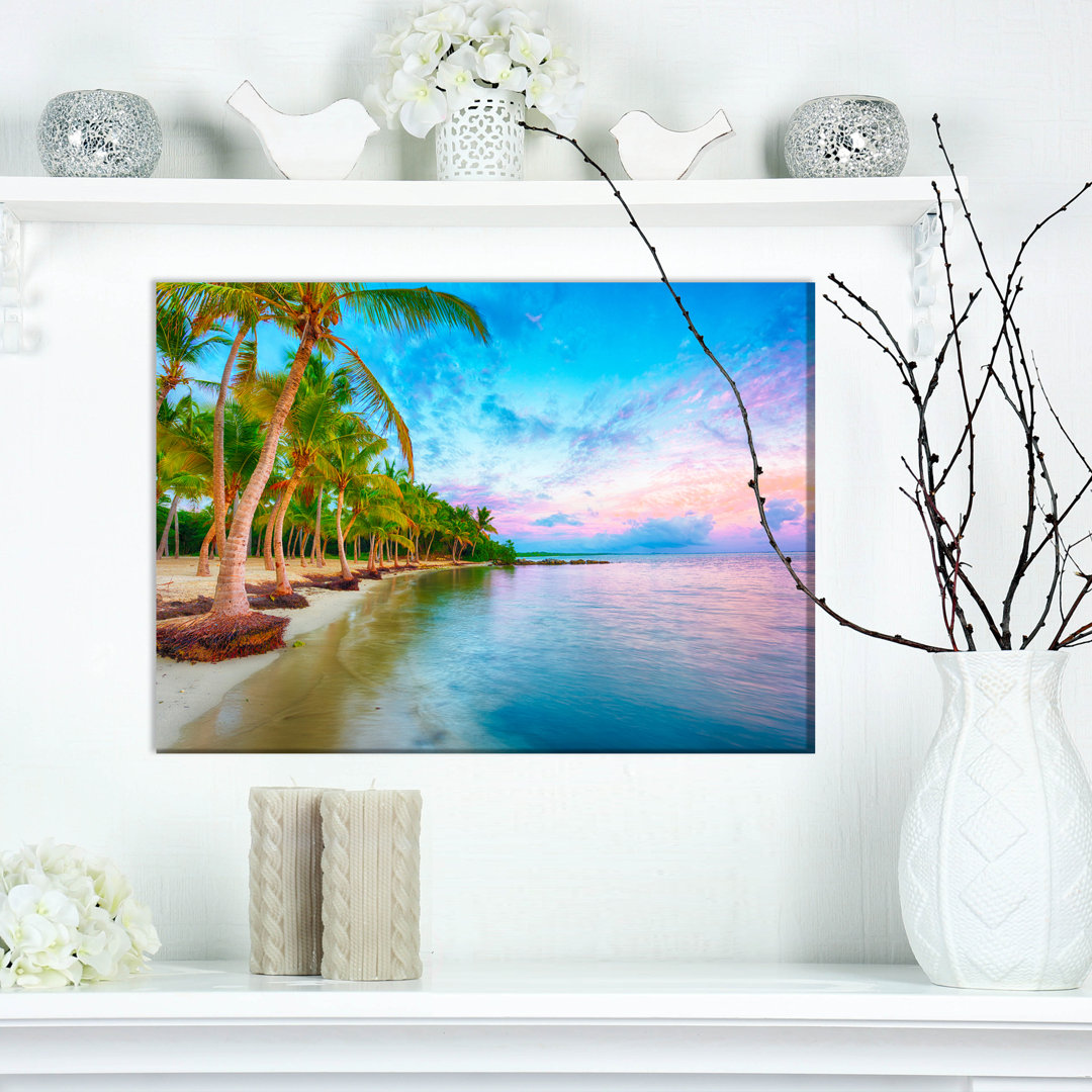 Blue Sunset over Anse Champagne Beach - Wrapped Canvas Graphic Art Print East Urban Home 