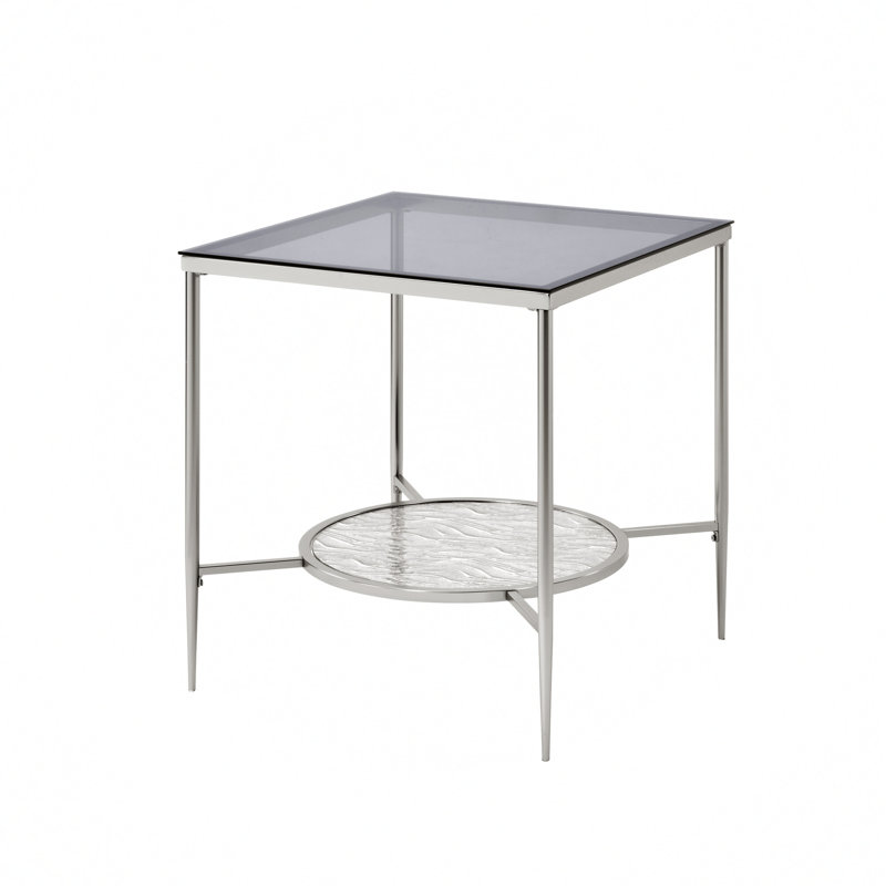 Table de bout contemporaine en verre avec cadre en métal et chrome Solomie H 24 po Solomie