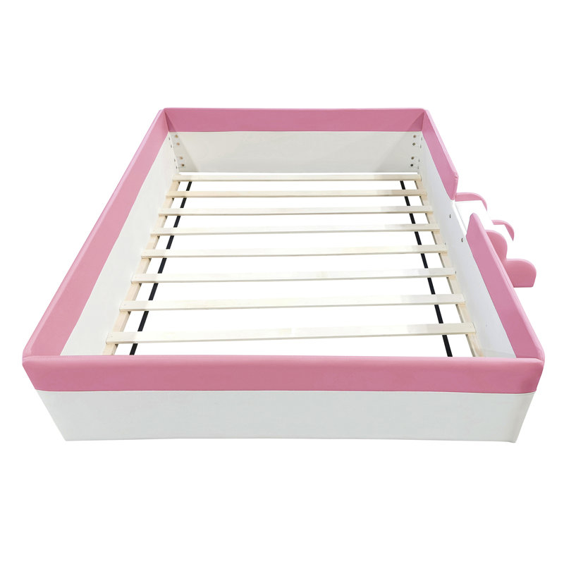 Full Size Upholstered  Daybed Frame With Fence And Stairs, Pink, Full