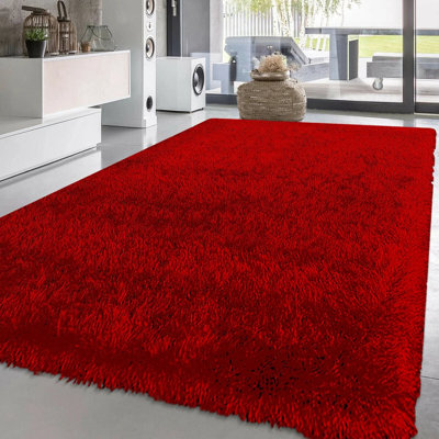 Natty Red Shaggy Glitter Area Rugs & Mat – Luxury Soft Sparkle Shag Pile Carpet with Non-Slip Backing for Living Room, Bedroom, Hallway & Kitchen