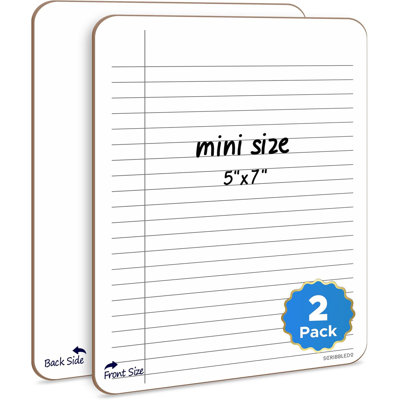 Scribbledo Dry Erase 5"x7" Mini Notebook College Ruled Lined Board 2 Pack Reusable Erasable Writing Note Pad Lapboard Blank Whiteboard On Reverse For Desk