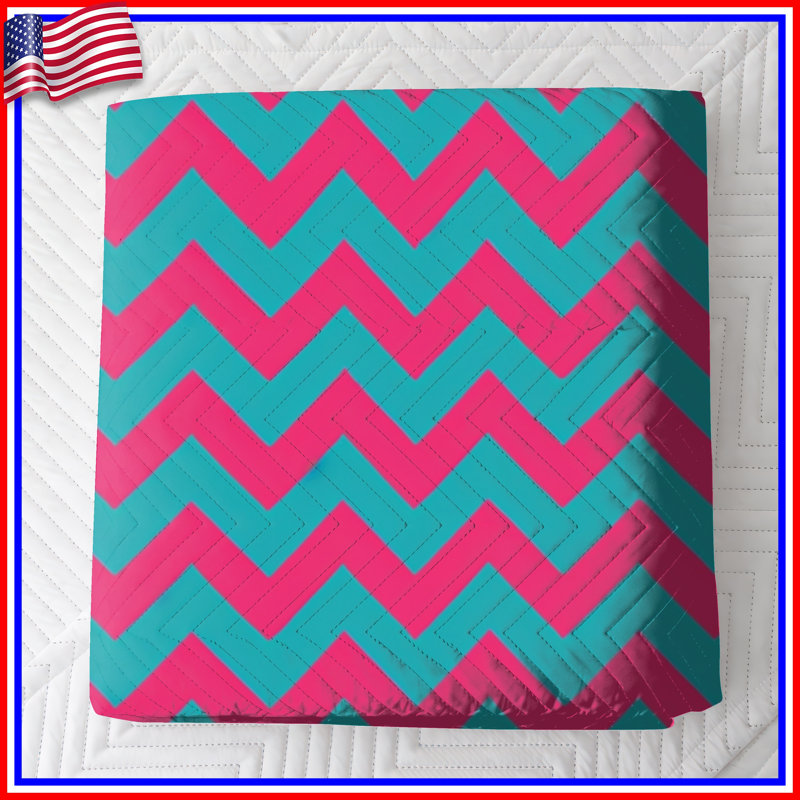 Couvre-lit matelassé rose en zigzag bleu toutes tailles, King