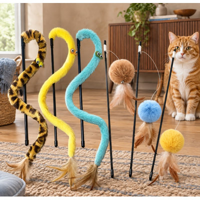 Pour que les chatons puissent courir après les animaux et se dépenser, ce lot de 6 baguettes à chat arc-en-ciel combine des jouets à plumes, des balles en peluche et des jouets à plumes interactifs pour jouer à l'intérieur.