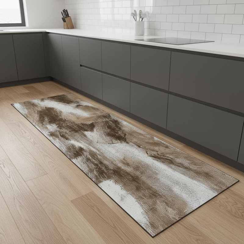 8' Brown And Beige Abstract Runner Rug