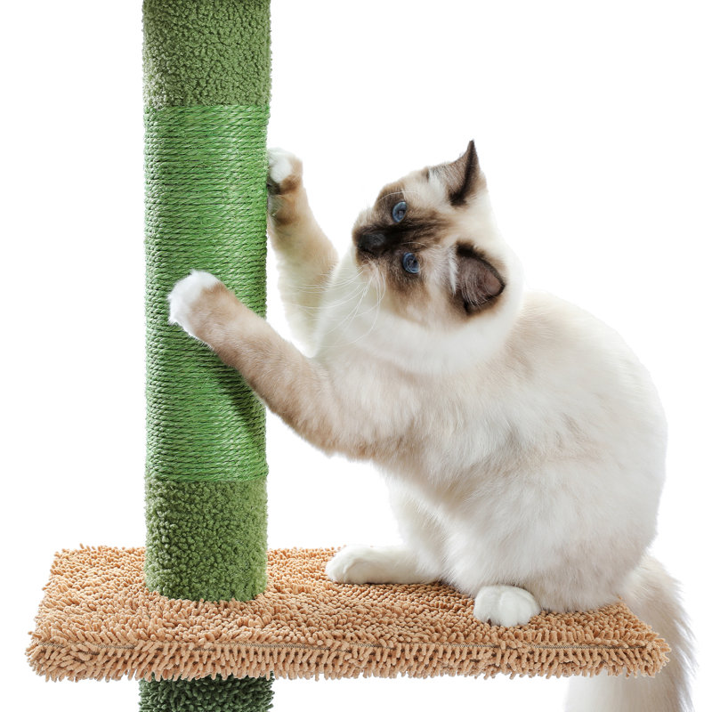 Ellamaria 90.2-108" Multi-purpose floor standing cat climbing tower with platform, adjustable height, toy ball, anti-tip design for cats up to 10 lbs.